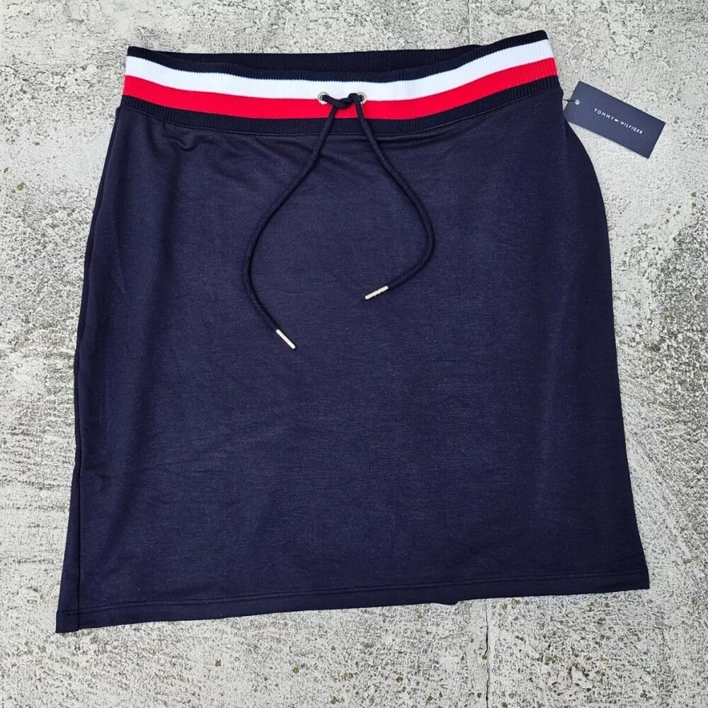 Tommy Hilfiger Women Skirt Navy Blue Knee Length A Line Kint Skirt Size M